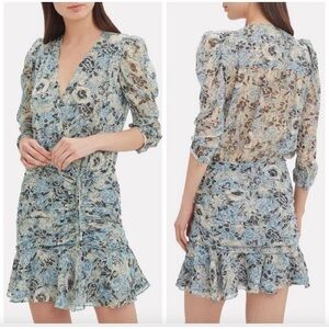 Veronica Beard Maggie Floral 3/4-Sleeve Silk Mini Dress